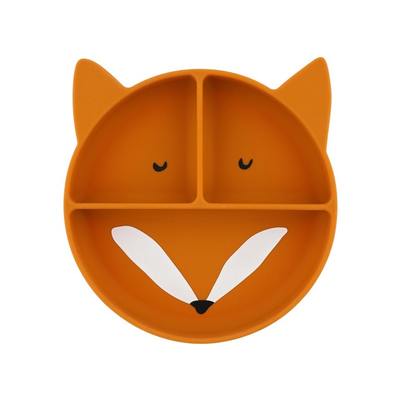 Assiette avec ventouse en silicone et compartiments - Mr. Fox
